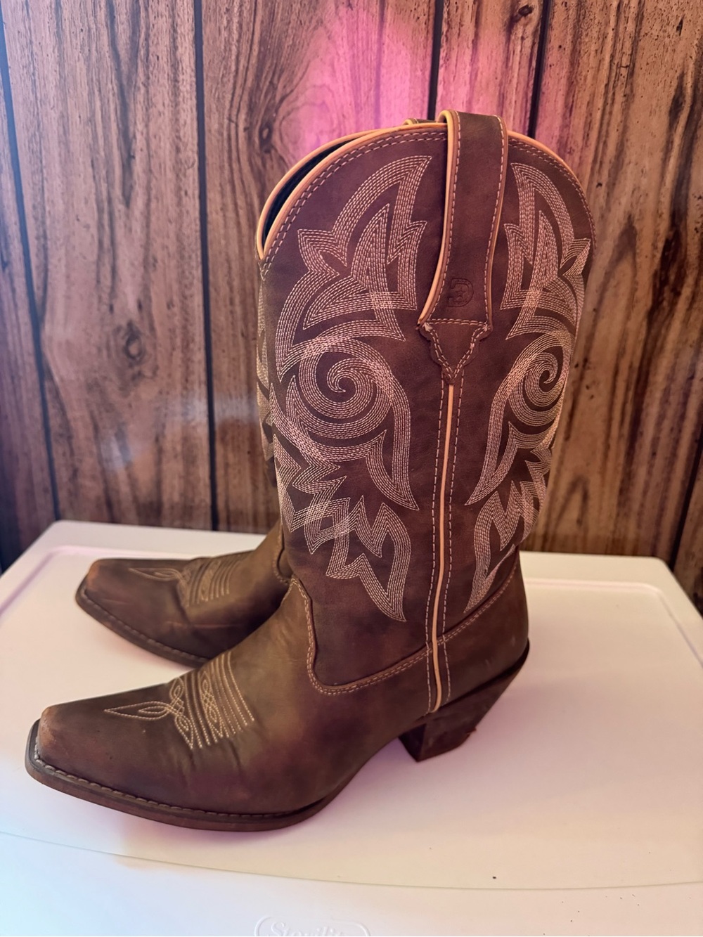 Durango Brown Embroidered Western Heel Boots